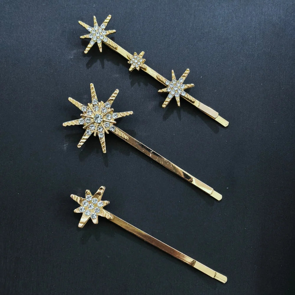 3/4 Pcs Set Crystal Star Hairpins for Women Girls Metal Hair Clip Pins Luxury Female Hair Pins Wedding Bridal Hair Accessories