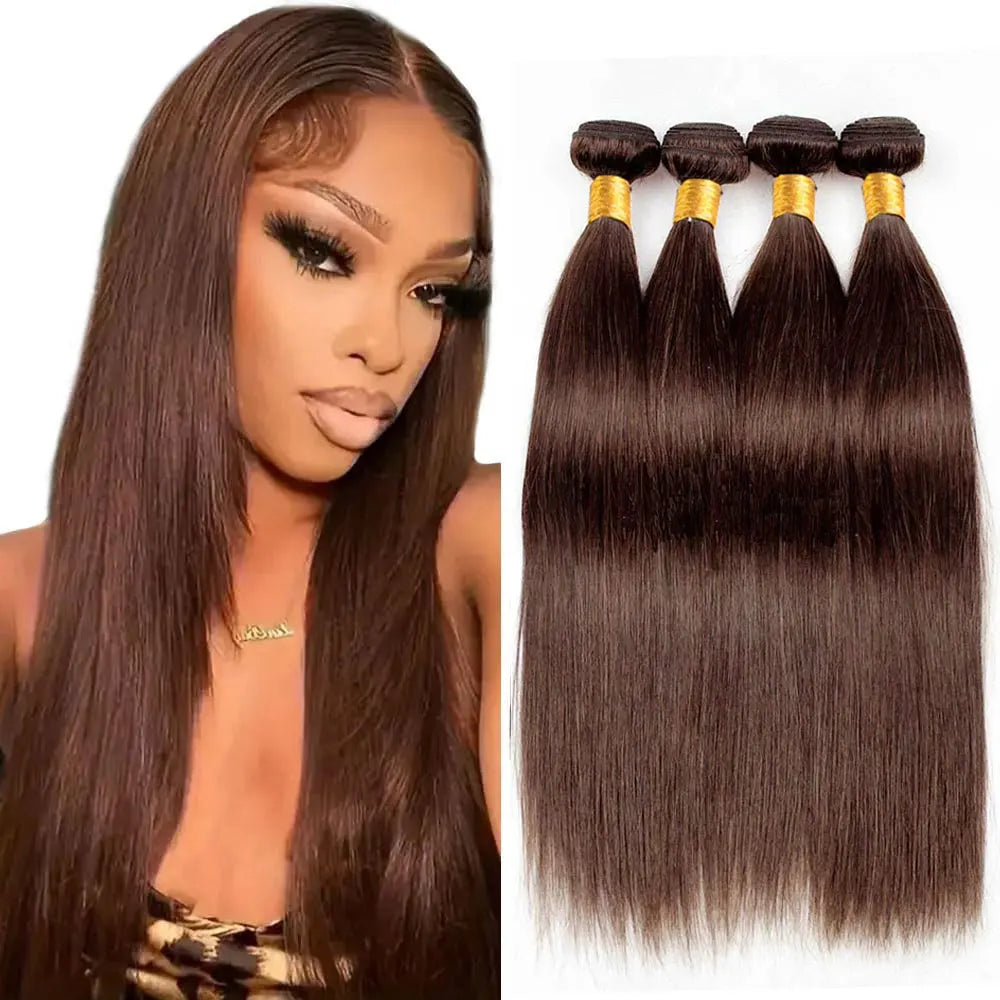 Straight Chocolate Brown Remy Hair Bundles Human Hair Extensions 100g/Pcs 1/3/4 Bundles Deals for Women Human Hair Weaving Wefts