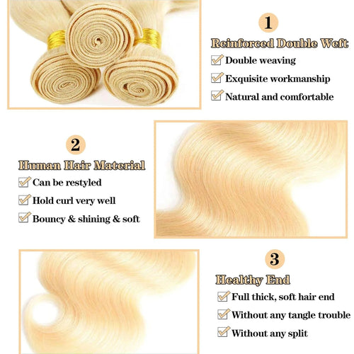 12A Brazilian Virgin 613 Body Wave Bundles with Closure 4x4 Honey Blonde Human Hair Body Wave Bundle Human Hair Extensions
