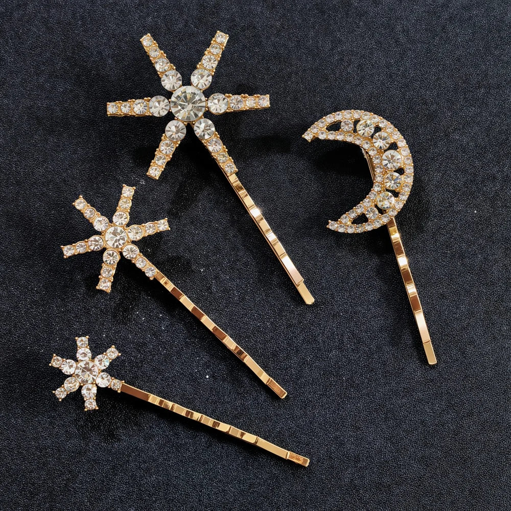 3/4 Pcs Set Crystal Star Hairpins for Women Girls Metal Hair Clip Pins Luxury Female Hair Pins Wedding Bridal Hair Accessories