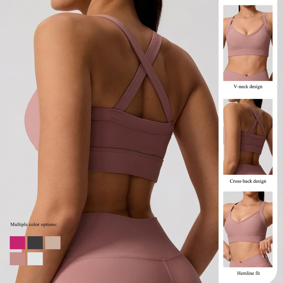 Ctenkevet Ribbed Sports Bra Women's Push up Yoga Top Running Gym Workout Brassiere - Women's Back Cross Sport Underwear