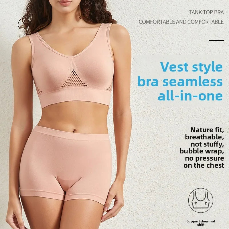 Women's Mesh Breathable Wireless Sports Bra Set Push Up Yoga Bra High Waist Shorts Seamless Workout Lingerie for Gym Running