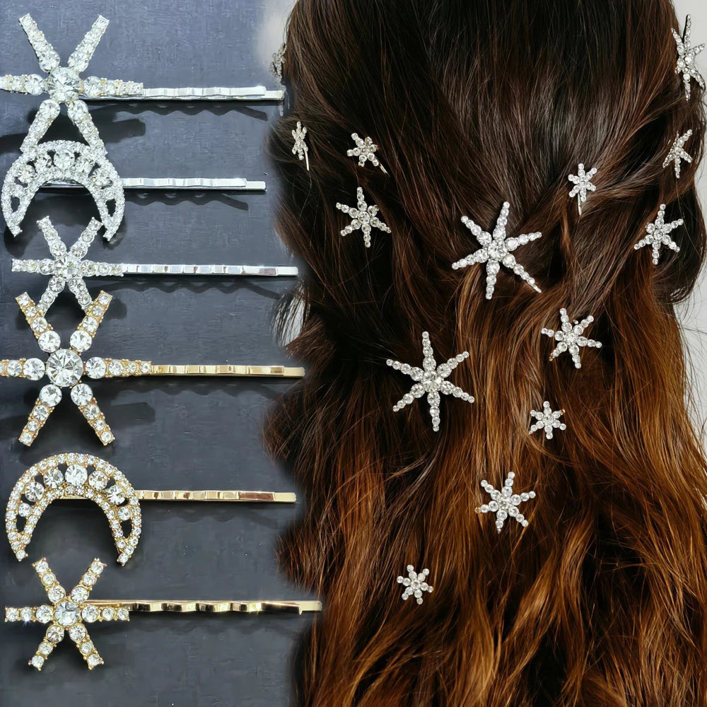 3/4 Pcs Set Crystal Star Hairpins for Women Girls Metal Hair Clip Pins Luxury Female Hair Pins Wedding Bridal Hair Accessories