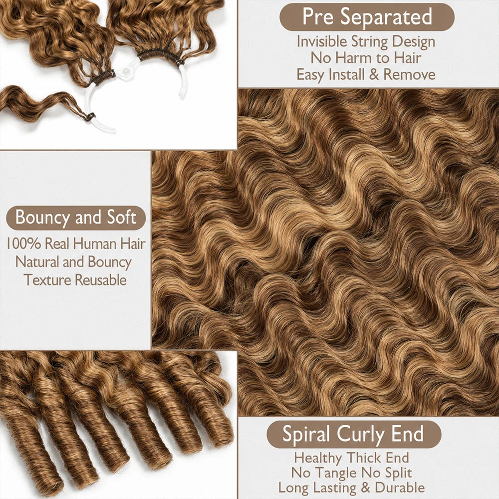 Feather Highlight Crochet Human Hair Burmese Curly Miracle Knots Soft Natural Braiding Hair Extensions For Black Women Full Ends