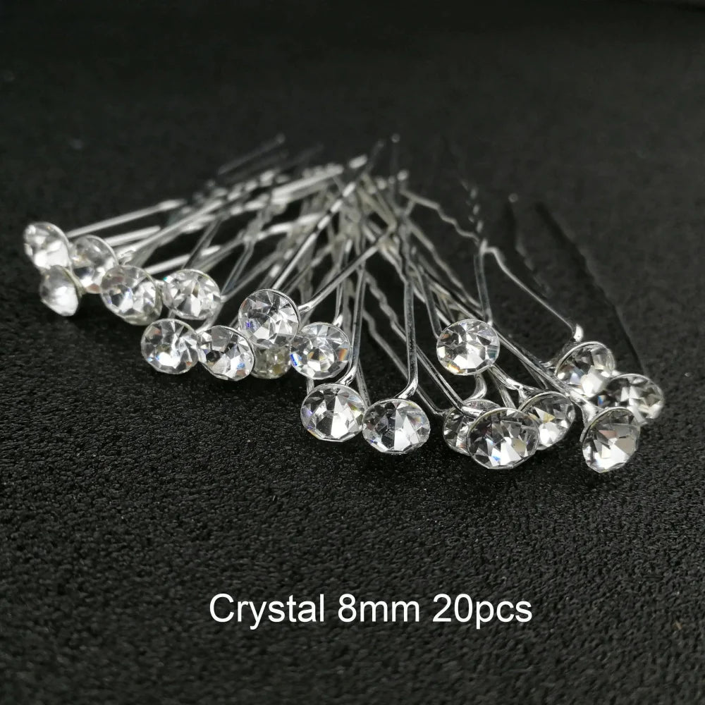 20PCS Rose Flower Rhinestone Hairpins Crystal Hair Clip Pins for Bridal Wedding Party Daily Wear Women Hair Accessories