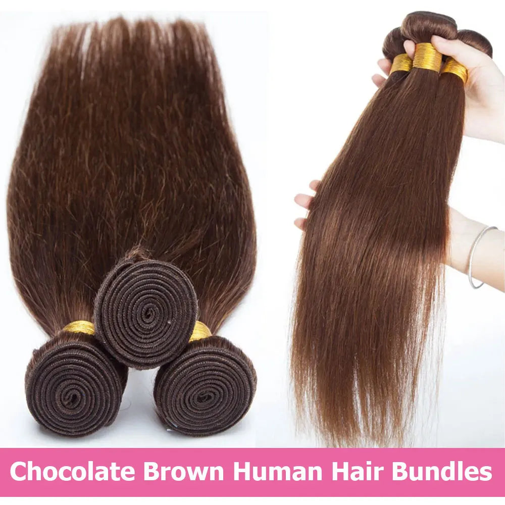 Straight Chocolate Brown Remy Hair Bundles Human Hair Extensions 100g/Pcs 1/3/4 Bundles Deals for Women Human Hair Weaving Wefts