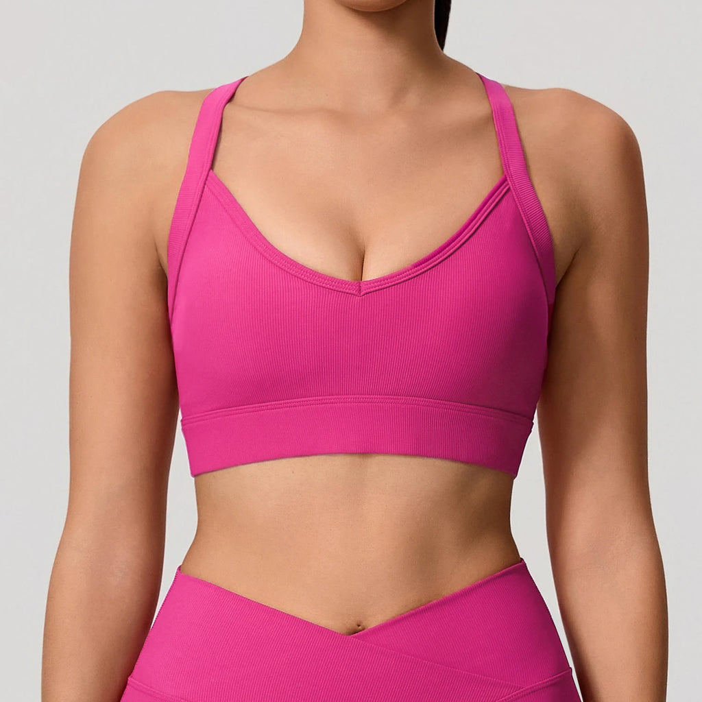 Ctenkevet Ribbed Sports Bra Women's Push up Yoga Top Running Gym Workout Brassiere - Women's Back Cross Sport Underwear