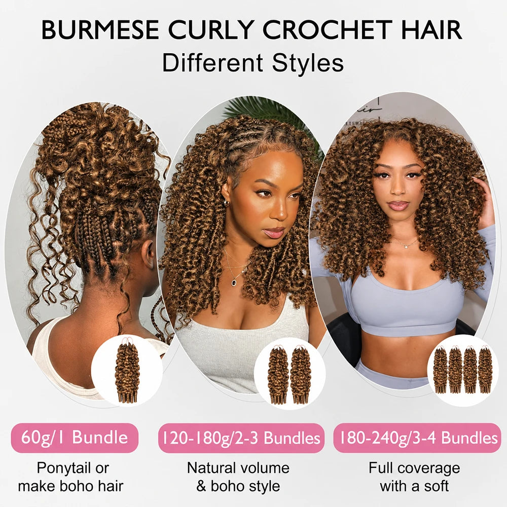 Feather Highlight Crochet Human Hair Burmese Curly Miracle Knots Soft Natural Braiding Hair Extensions For Black Women Full Ends