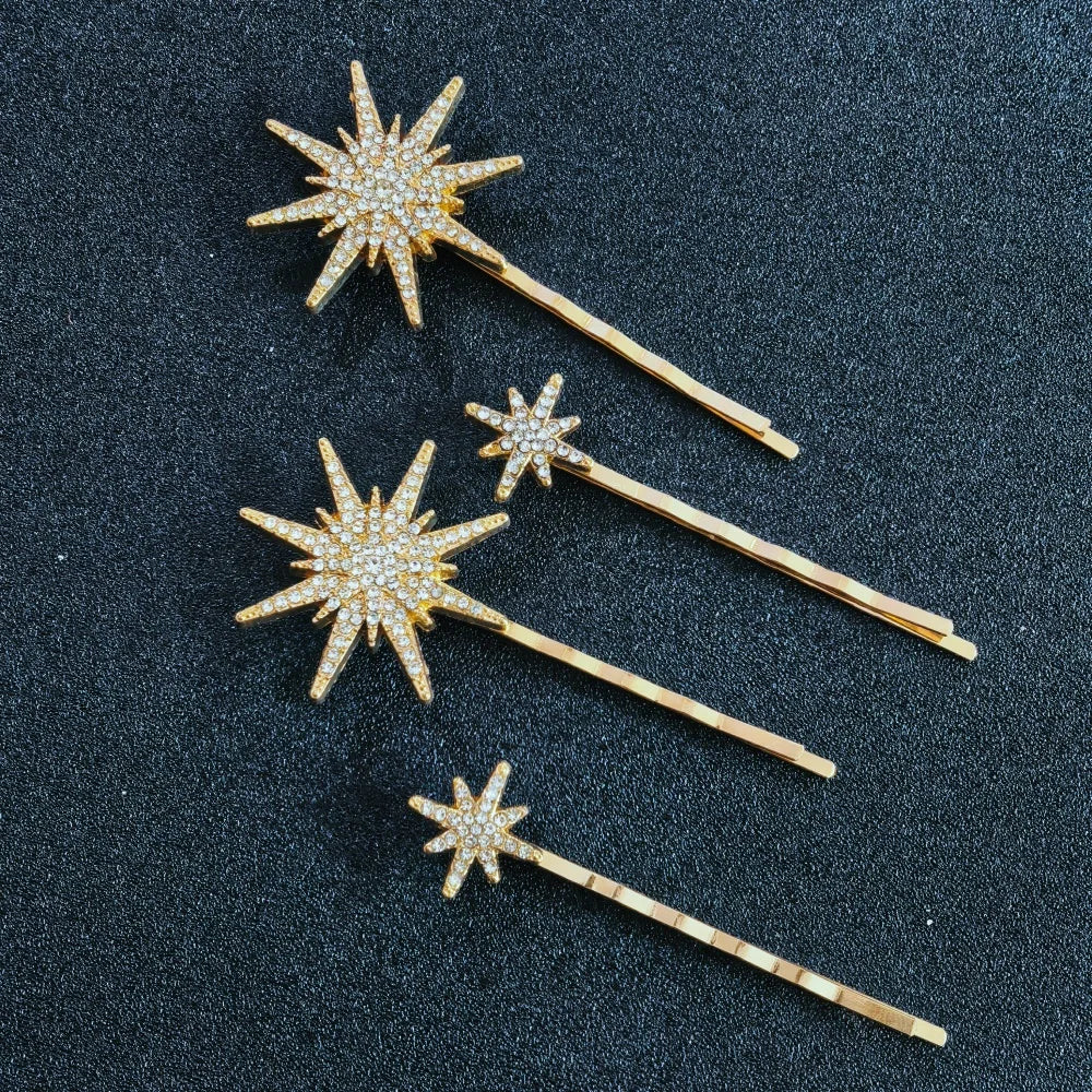 3/4 Pcs Set Crystal Star Hairpins for Women Girls Metal Hair Clip Pins Luxury Female Hair Pins Wedding Bridal Hair Accessories