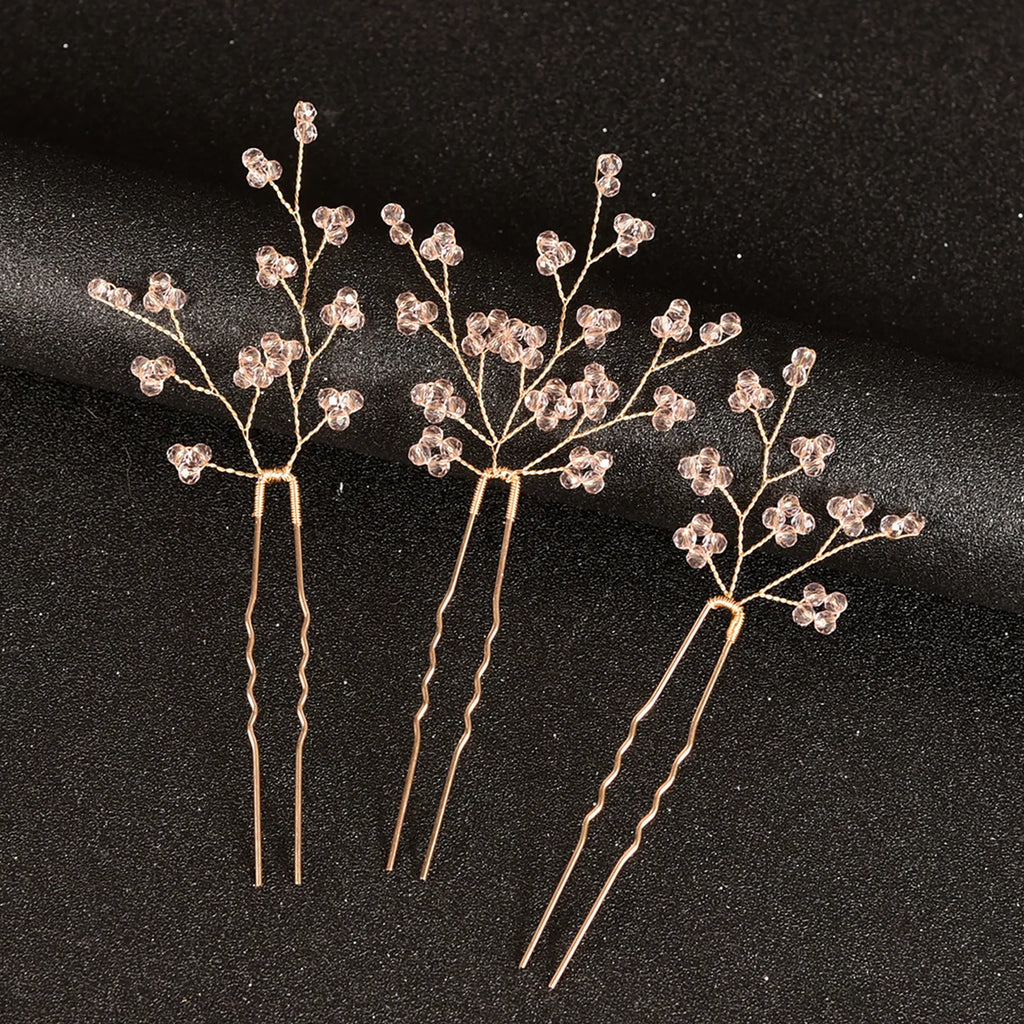 3PCS Wedding U Shape Hair Clips Bridal Headpiece Flower Hairpins Pearl Women Wedding Hair Accessories Bridal Headdress Jewelry