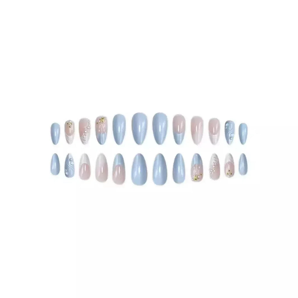 Short Oval 3D Pearl Shell French False Press On Nails 24Pcs Self Adhesive Reusable Acrylic Nails Women Daily Nail Art Accessory