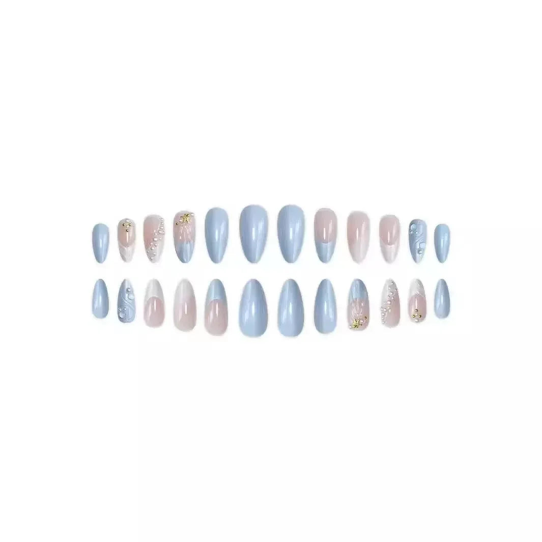 Short Oval 3D Pearl Shell French False Press On Nails 24Pcs Self Adhesive Reusable Acrylic Nails Women Daily Nail Art Accessory