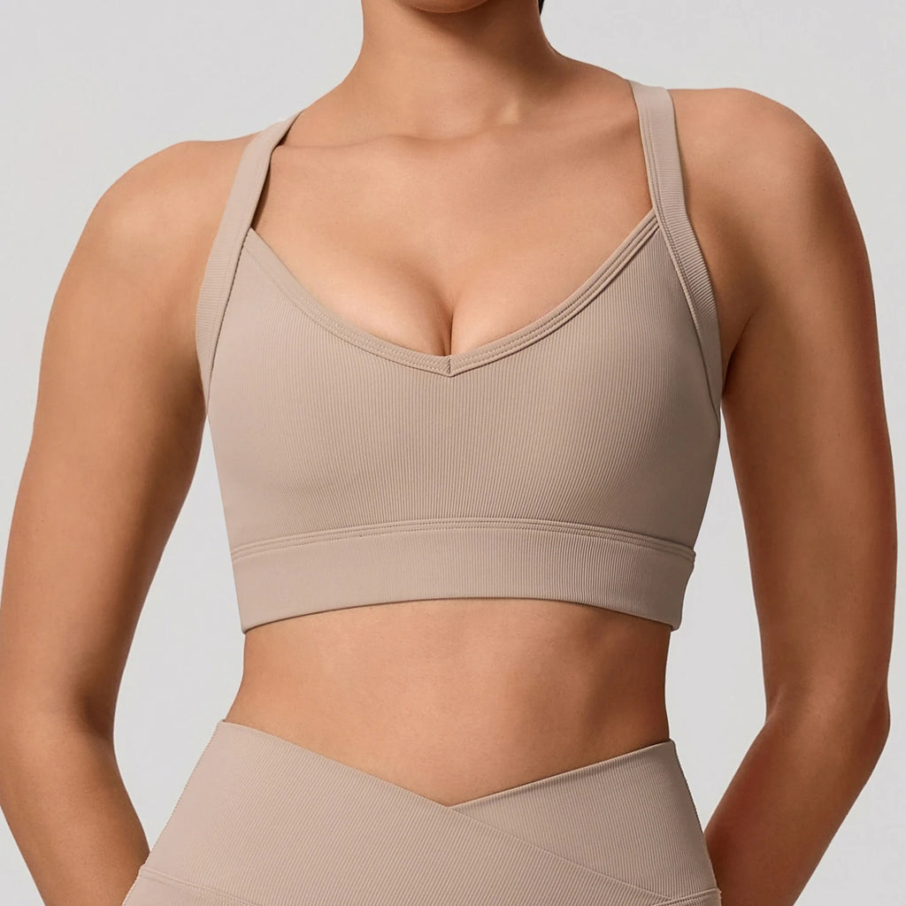 Ctenkevet Ribbed Sports Bra Women's Push up Yoga Top Running Gym Workout Brassiere - Women's Back Cross Sport Underwear
