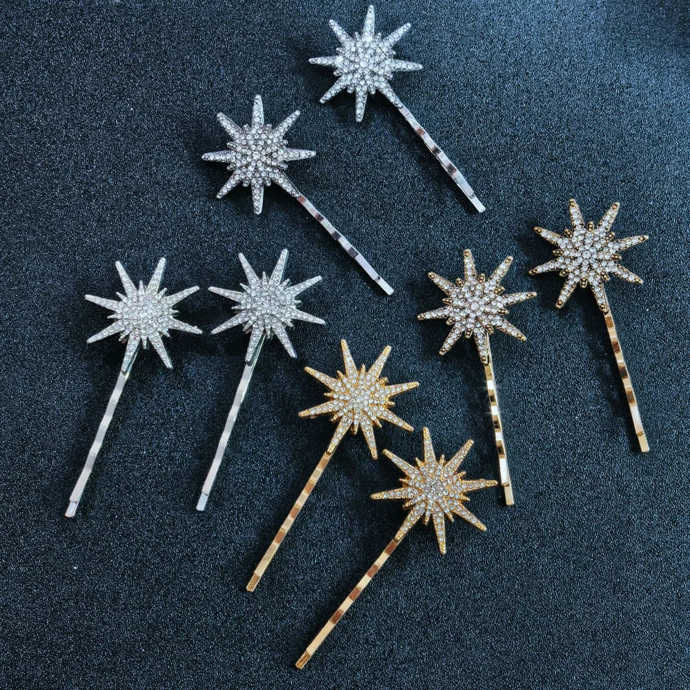 3/4 Pcs Set Crystal Star Hairpins for Women Girls Metal Hair Clip Pins Luxury Female Hair Pins Wedding Bridal Hair Accessories