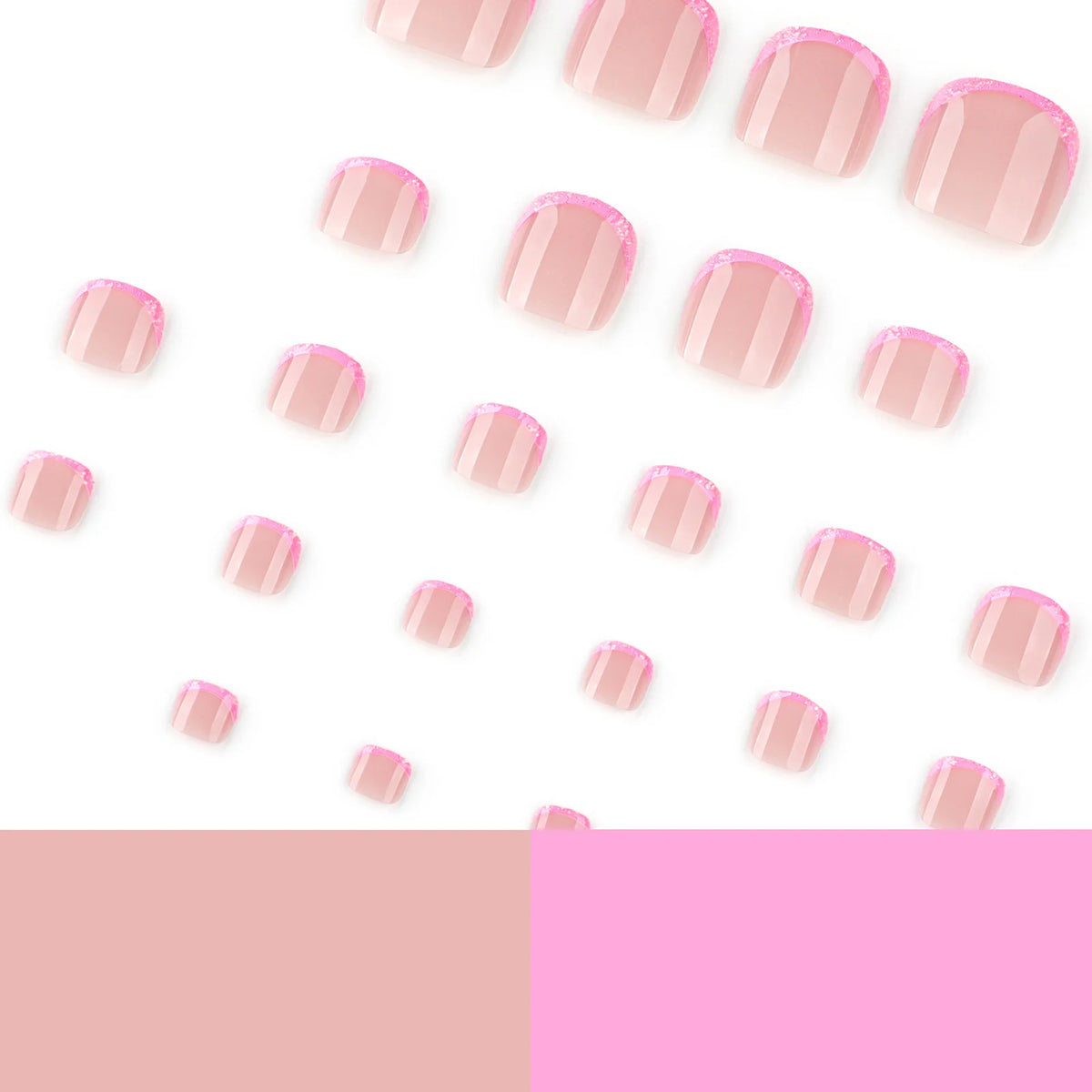 Pink French Tips Fake Toenails 24Pcs Nude Color Press On Toe Nails Shiny Sequins Designs Summer Barefoot False Nails Patches