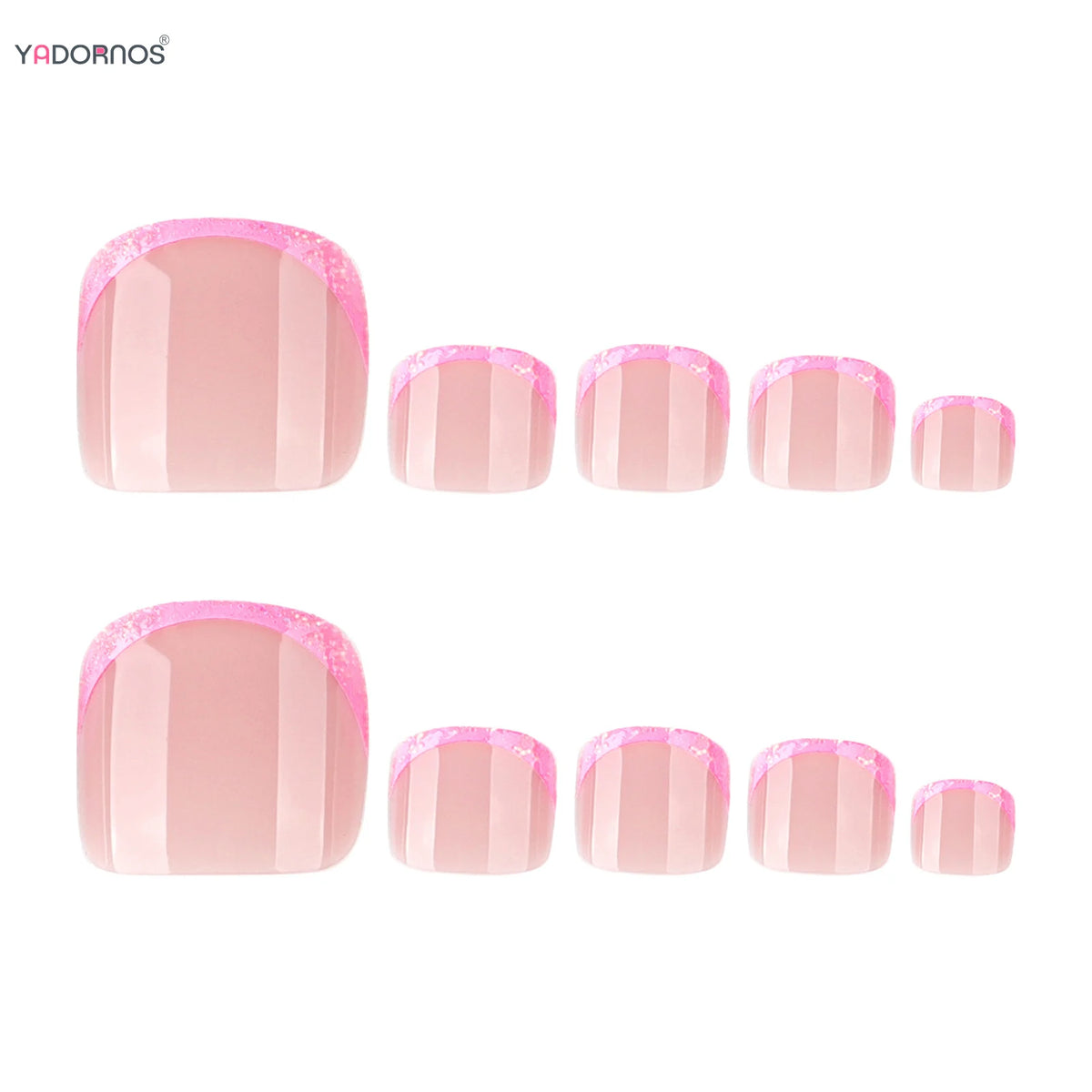 Pink French Tips Fake Toenails 24Pcs Nude Color Press On Toe Nails Shiny Sequins Designs Summer Barefoot False Nails Patches