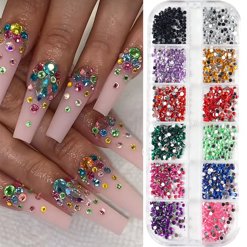 12 Colors Mini Crystal Nail Art Rhinestones 2mm Flatback Colorful Gemstones Versatile Decorations for Nails Jewelry Accessories
