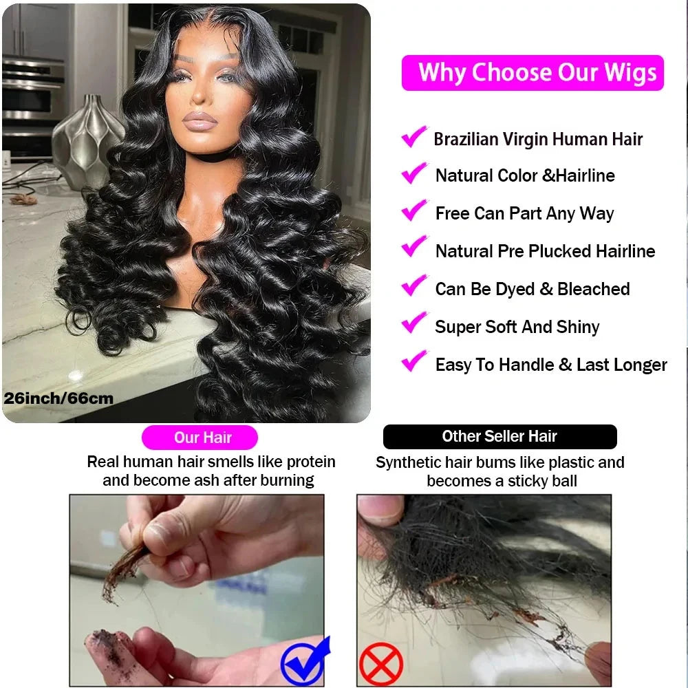 HD 13x6 Loose Nature Wave Lace Front Human Hair Wigs 250% Transparent 30 40 Inch 13x4 Full Deep Water Wave Lace Frontal Wigs