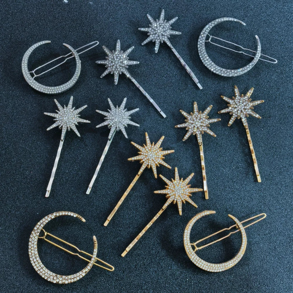 3/4 Pcs Set Crystal Star Hairpins for Women Girls Metal Hair Clip Pins Luxury Female Hair Pins Wedding Bridal Hair Accessories
