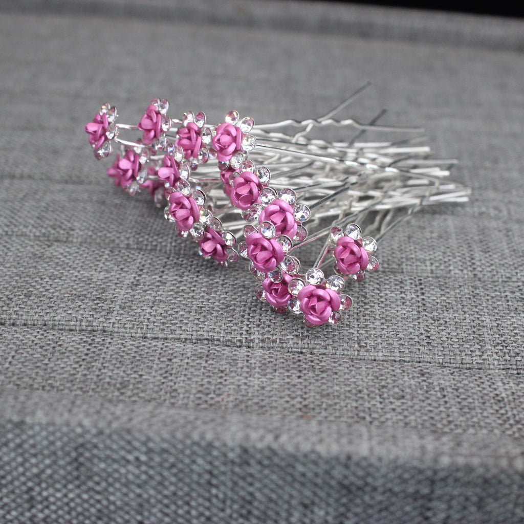 20PCS Rose Flower Rhinestone Hairpins Crystal Hair Clip Pins for Bridal Wedding Party Daily Wear Women Hair Accessories