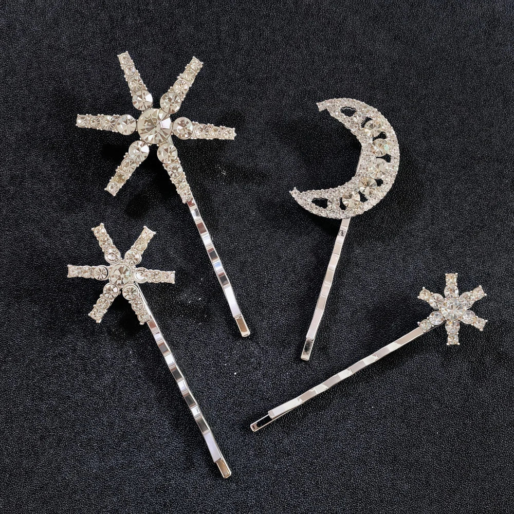 3/4 Pcs Set Crystal Star Hairpins for Women Girls Metal Hair Clip Pins Luxury Female Hair Pins Wedding Bridal Hair Accessories