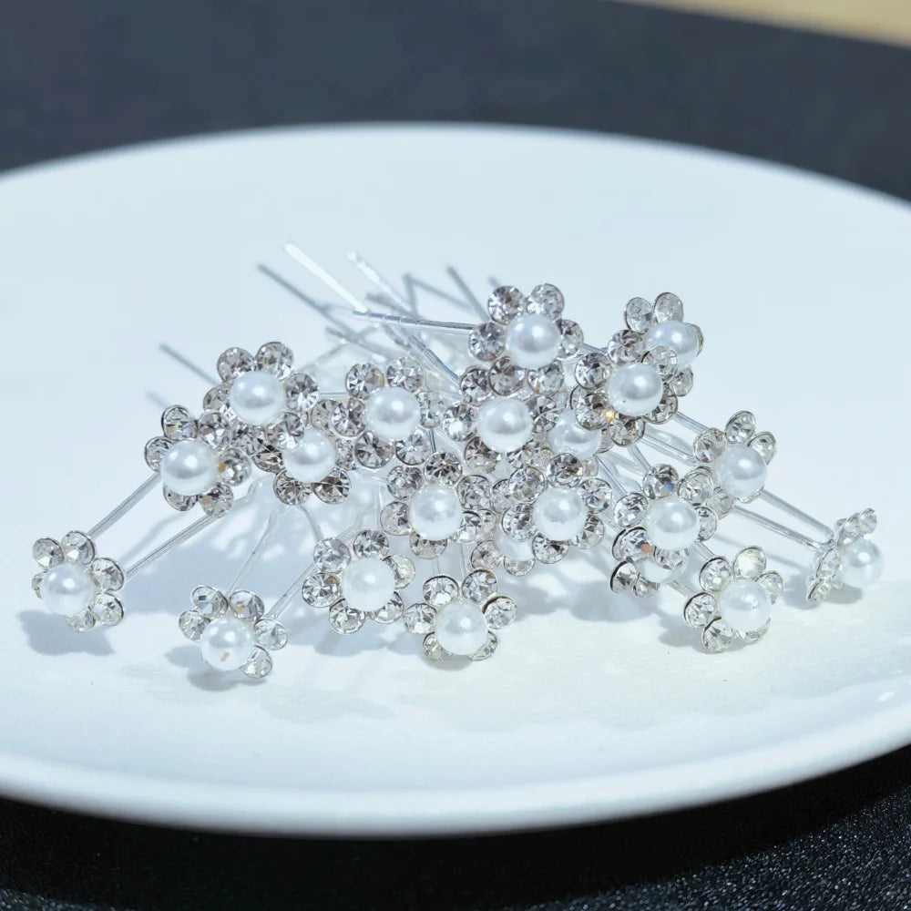 20PCS Rose Flower Rhinestone Hairpins Crystal Hair Clip Pins for Bridal Wedding Party Daily Wear Women Hair Accessories