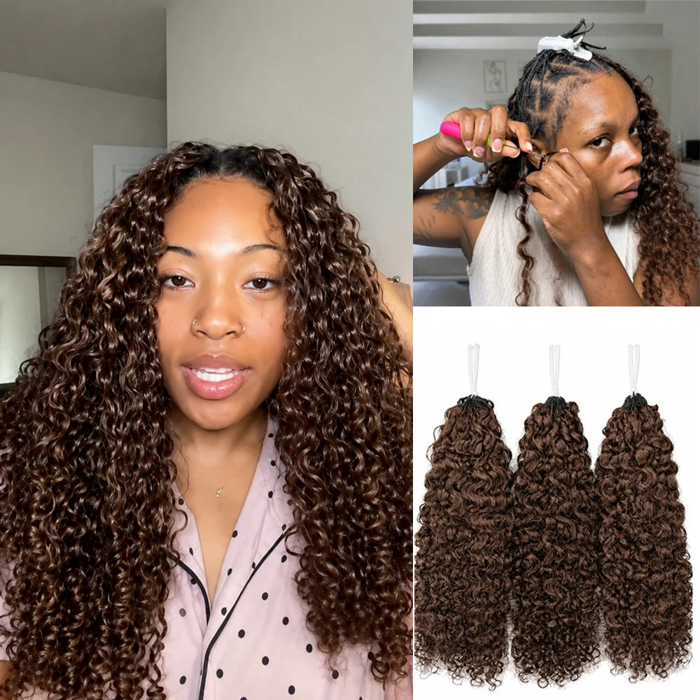 12A Premium #4 Brown Kinky Curly Crochet Human Hair Extensions Miracle Knots Knotless Pre Separated Feather Crochet Hair Soft Natural Curl Texture Easy Install Reusable Human Braiding Hair For Protective Styles For Women