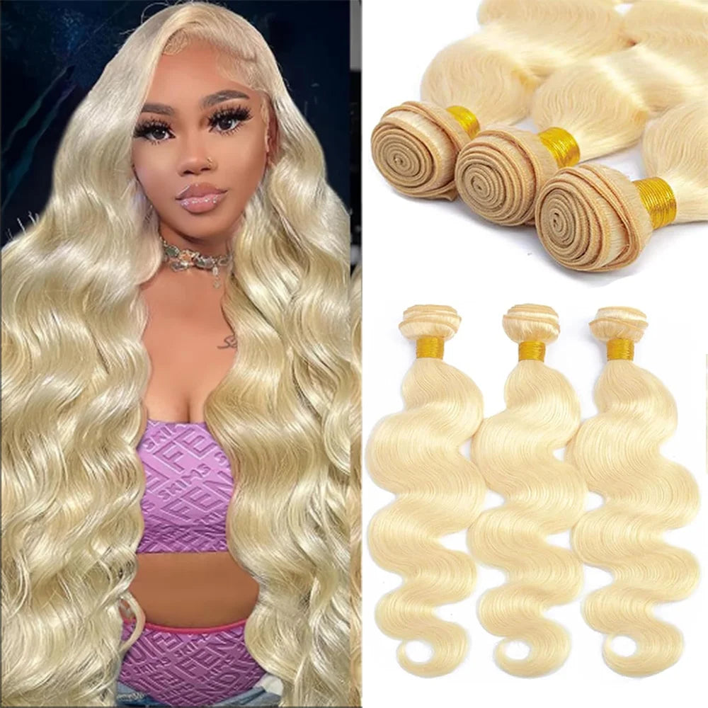 12A Brazilian Virgin 613 Body Wave Bundles with Closure 4x4 Honey Blonde Human Hair Body Wave Bundle Human Hair Extensions