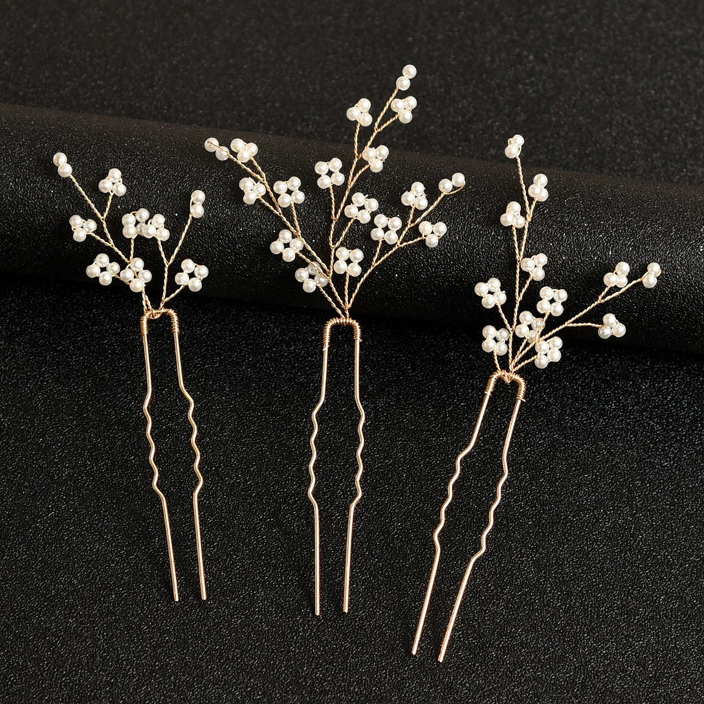 3PCS Wedding U Shape Hair Clips Bridal Headpiece Flower Hairpins Pearl Women Wedding Hair Accessories Bridal Headdress Jewelry