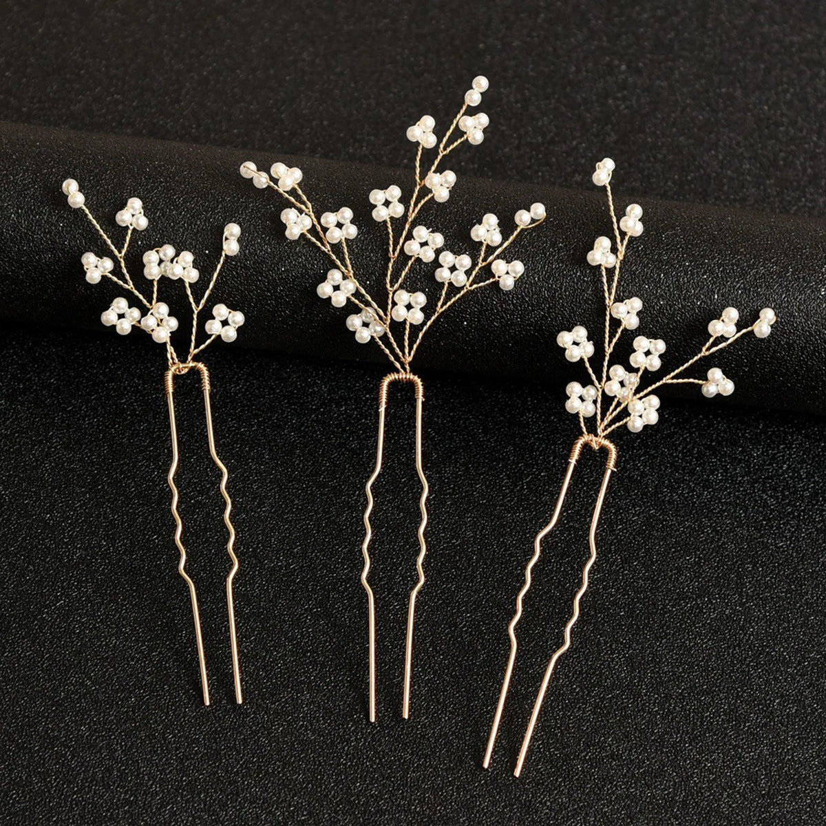 3PCS Wedding U Shape Hair Clips Bridal Headpiece Flower Hairpins Pearl Women Wedding Hair Accessories Bridal Headdress Jewelry