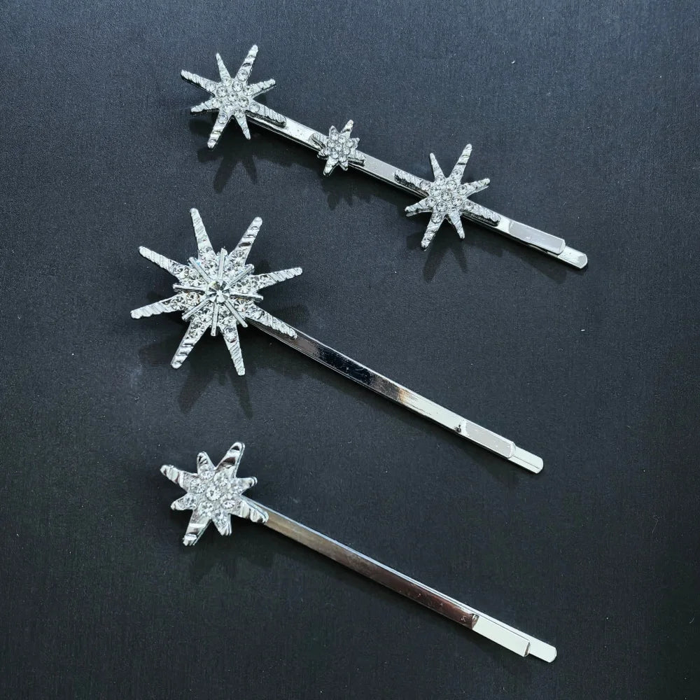 3/4 Pcs Set Crystal Star Hairpins for Women Girls Metal Hair Clip Pins Luxury Female Hair Pins Wedding Bridal Hair Accessories