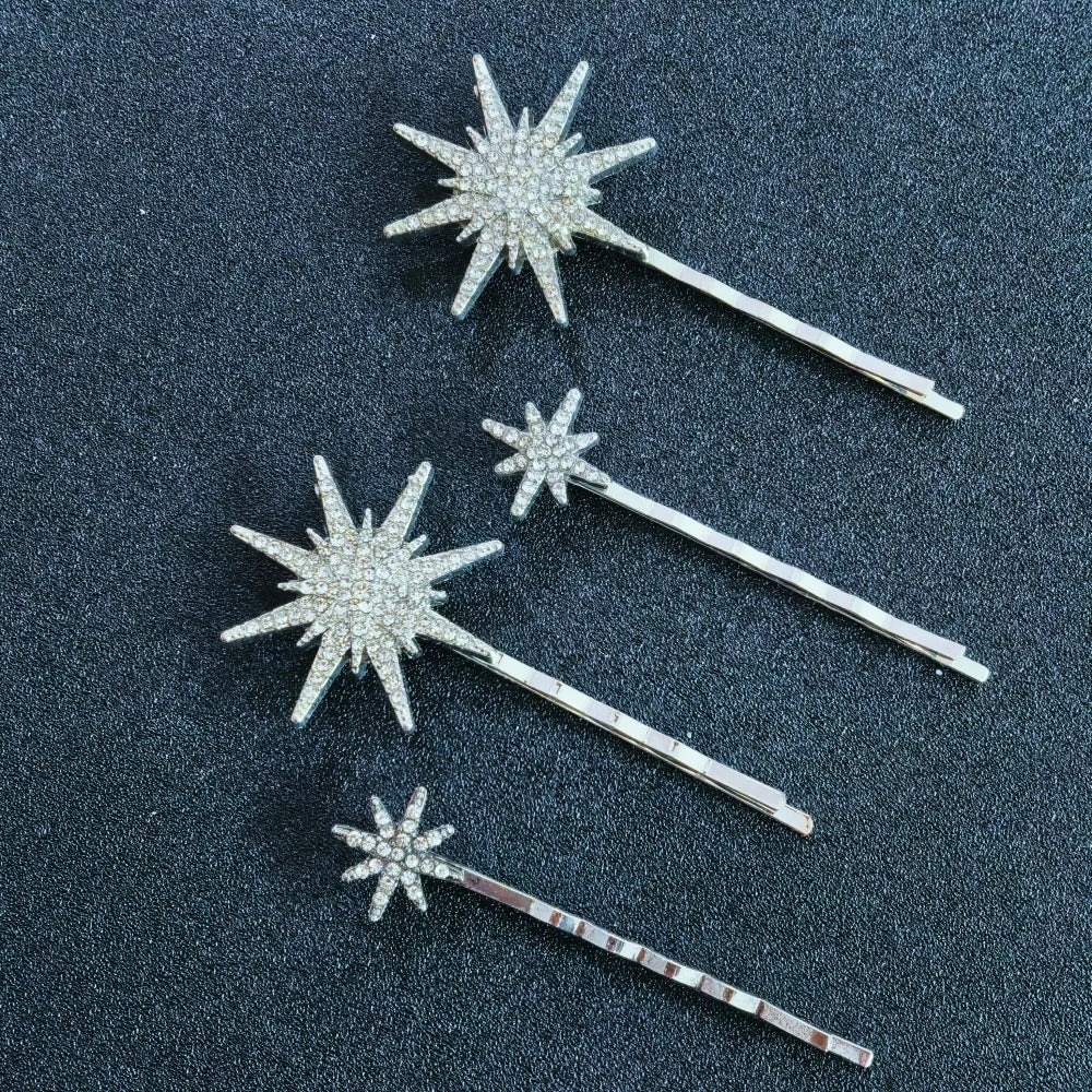 3/4 Pcs Set Crystal Star Hairpins for Women Girls Metal Hair Clip Pins Luxury Female Hair Pins Wedding Bridal Hair Accessories