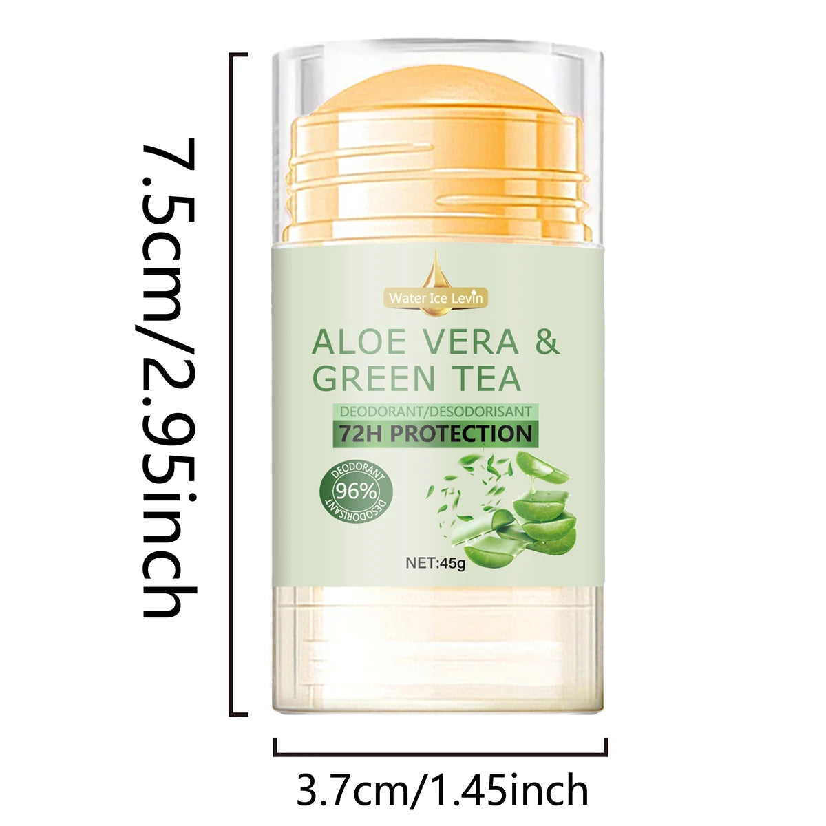 Water Ice Levin Deodorant with Aloe Vera & Green Tea 72H Protection & 96% Effectiveness for Gentle yet Powerful Care. 45g.
