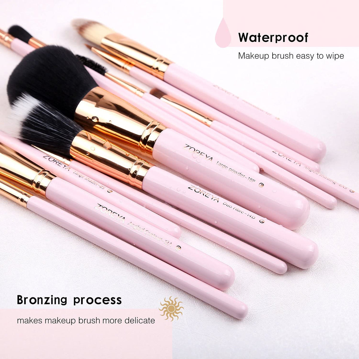 12-Piece Pink Synthetic Makeup Brush Set with Travel Holder and Organizer, Including Foundation, Powder, Contour, Blush, Eye Brushes, and Bonus Makeup Sponge
