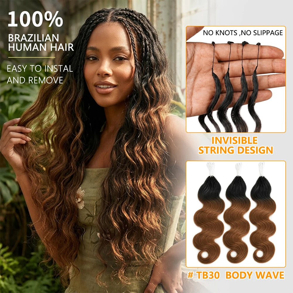 TB30 Highlight 12A Grade Human Hair Body Wave Feather Crochet Hair Extensions Miracle Knots Invisible Knotless Pre Separated Boho Braiding Hair