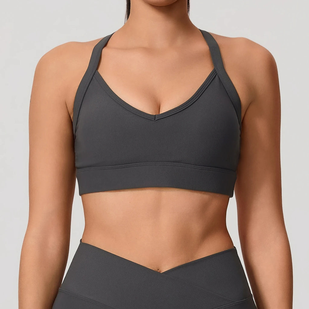 Ctenkevet Ribbed Sports Bra Women's Push up Yoga Top Running Gym Workout Brassiere - Women's Back Cross Sport Underwear