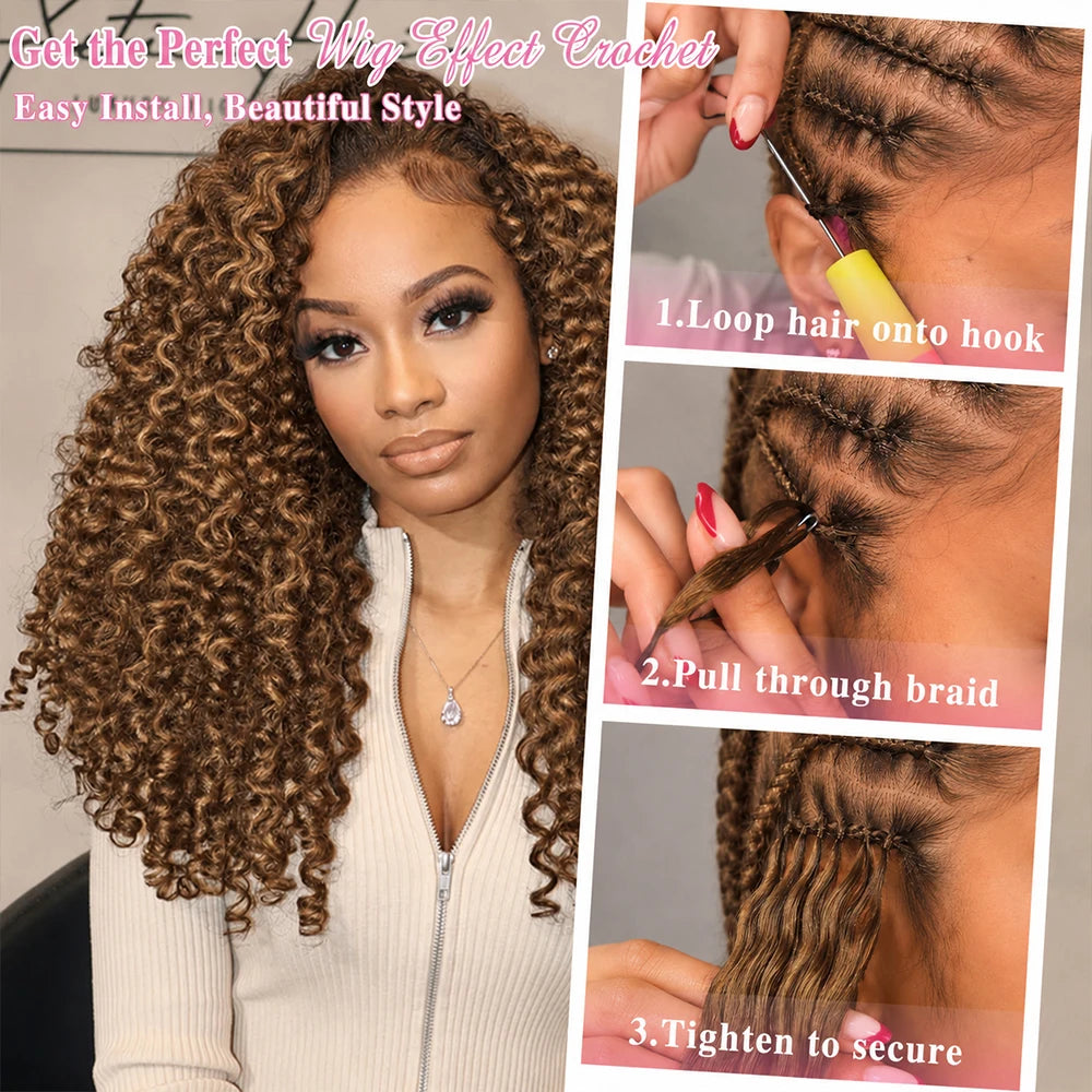 Feather Highlight Crochet Human Hair Burmese Curly Miracle Knots Soft Natural Braiding Hair Extensions For Black Women Full Ends