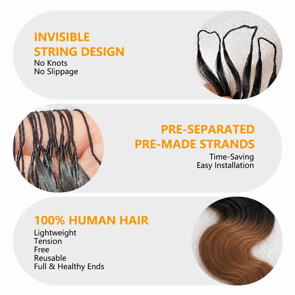 TB30 Highlight 12A Grade Human Hair Body Wave Feather Crochet Hair Extensions Miracle Knots Invisible Knotless Pre Separated Boho Braiding Hair