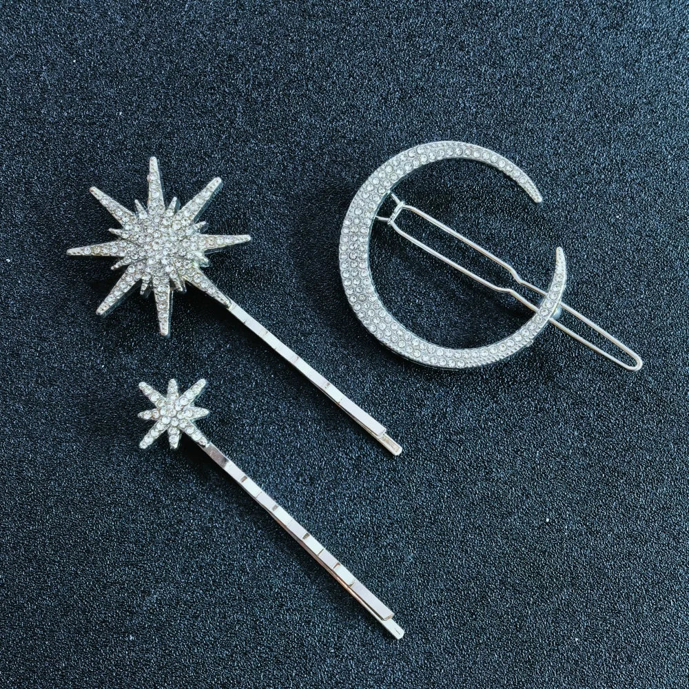 3/4 Pcs Set Crystal Star Hairpins for Women Girls Metal Hair Clip Pins Luxury Female Hair Pins Wedding Bridal Hair Accessories