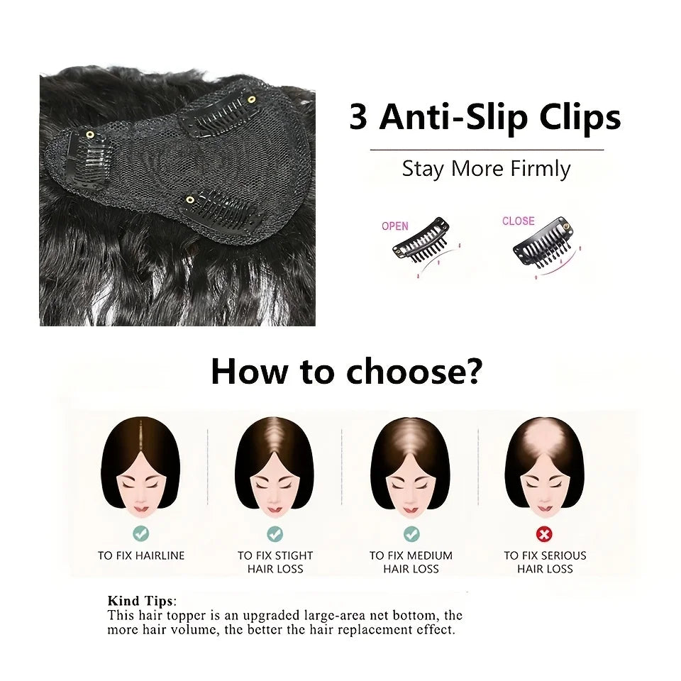 Kinky Straight Topper Hair with Bangs Hair Piece Invisible Clips In wig pieces Women Toupee Extensions,T-Shaped Intranet Design