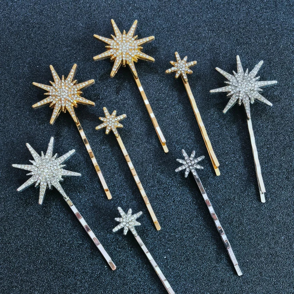 3/4 Pcs Set Crystal Star Hairpins for Women Girls Metal Hair Clip Pins Luxury Female Hair Pins Wedding Bridal Hair Accessories
