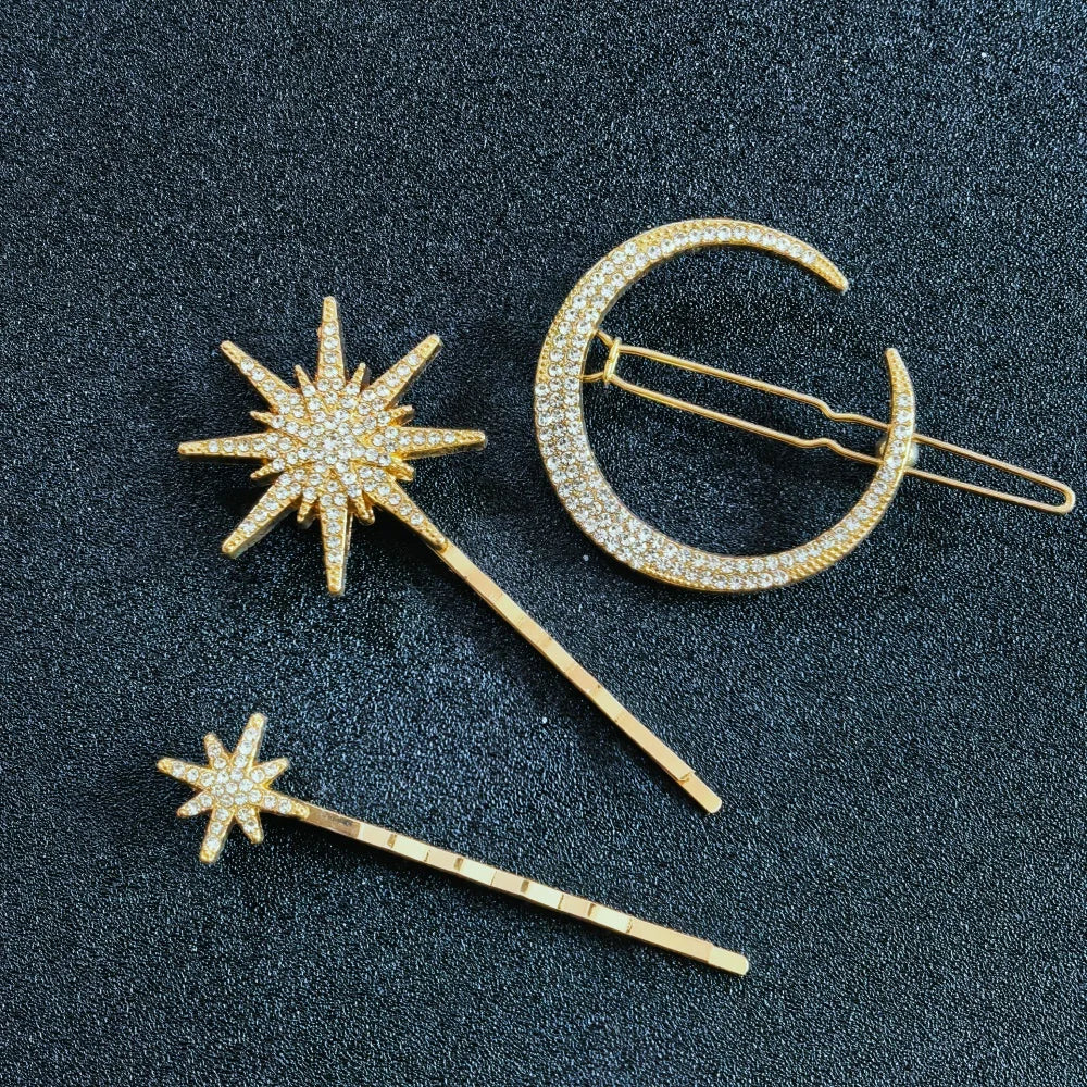 3/4 Pcs Set Crystal Star Hairpins for Women Girls Metal Hair Clip Pins Luxury Female Hair Pins Wedding Bridal Hair Accessories