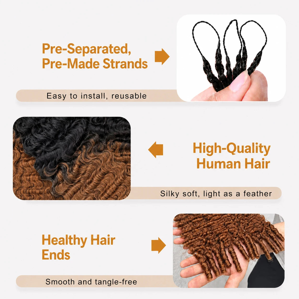 TB30 Brown Burmese Curly Crochet Human Hair Miracle Knots Feather Crochet Invisible Knotless Pre Separated Human Hair Extensions