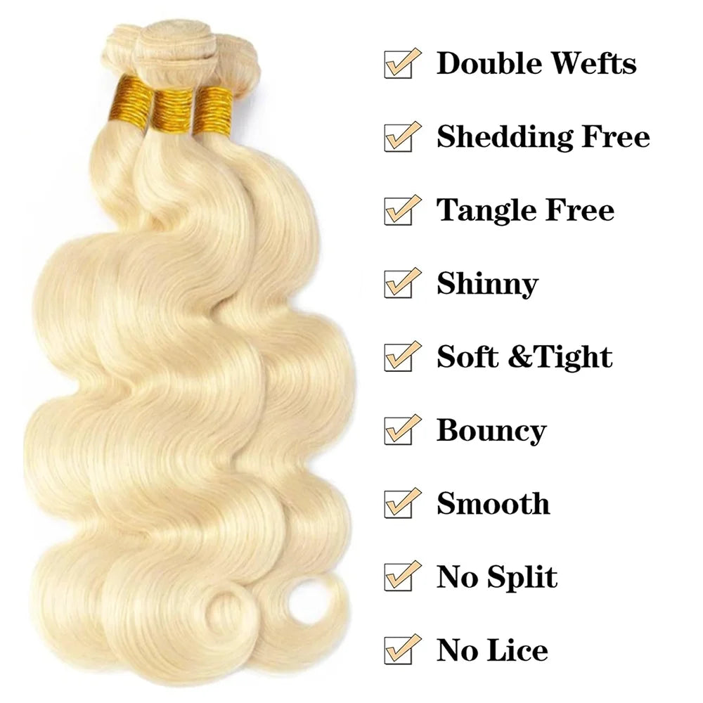 12A Brazilian Virgin 613 Body Wave Bundles with Closure 4x4 Honey Blonde Human Hair Body Wave Bundle Human Hair Extensions