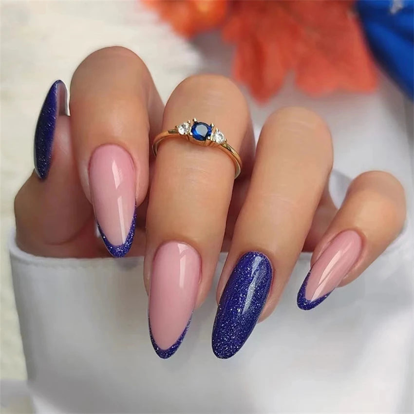 24P/Set Medium-length Almond Press on Nails Wearable False Nails Simple Green Leaves Dark Green Temperament Sweet Cool Nails Art