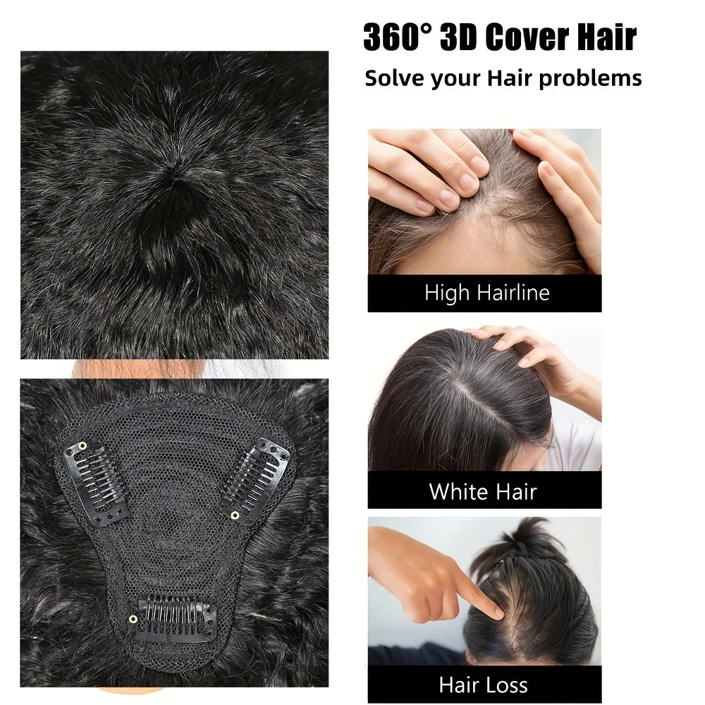 Kinky Straight Topper Hair with Bangs Hair Piece Invisible Clips In wig pieces Women Toupee Extensions,T-Shaped Intranet Design