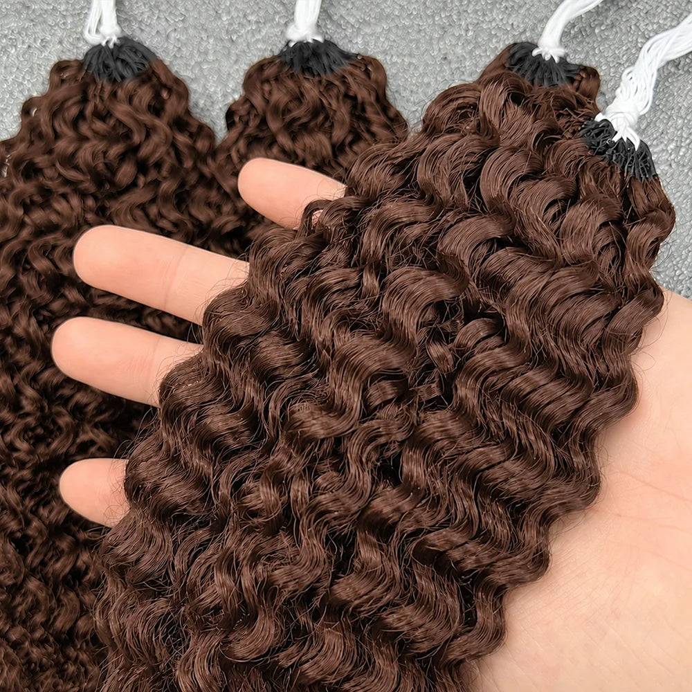 12A Premium #4 Brown Kinky Curly Crochet Human Hair Extensions Miracle Knots Knotless Pre Separated Feather Crochet Hair Soft Natural Curl Texture Easy Install Reusable Human Braiding Hair For Protective Styles For Women