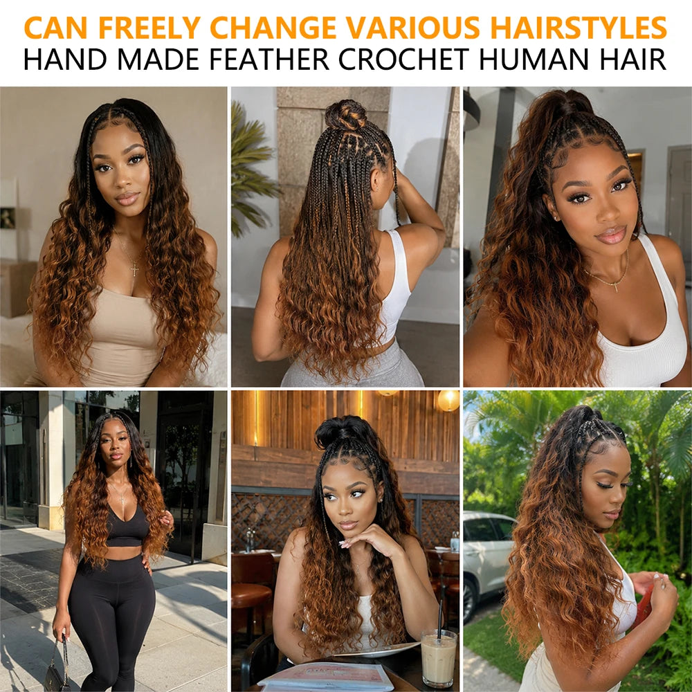 TB30 Highlight 12A Grade Human Hair Body Wave Feather Crochet Hair Extensions Miracle Knots Invisible Knotless Pre Separated Boho Braiding Hair