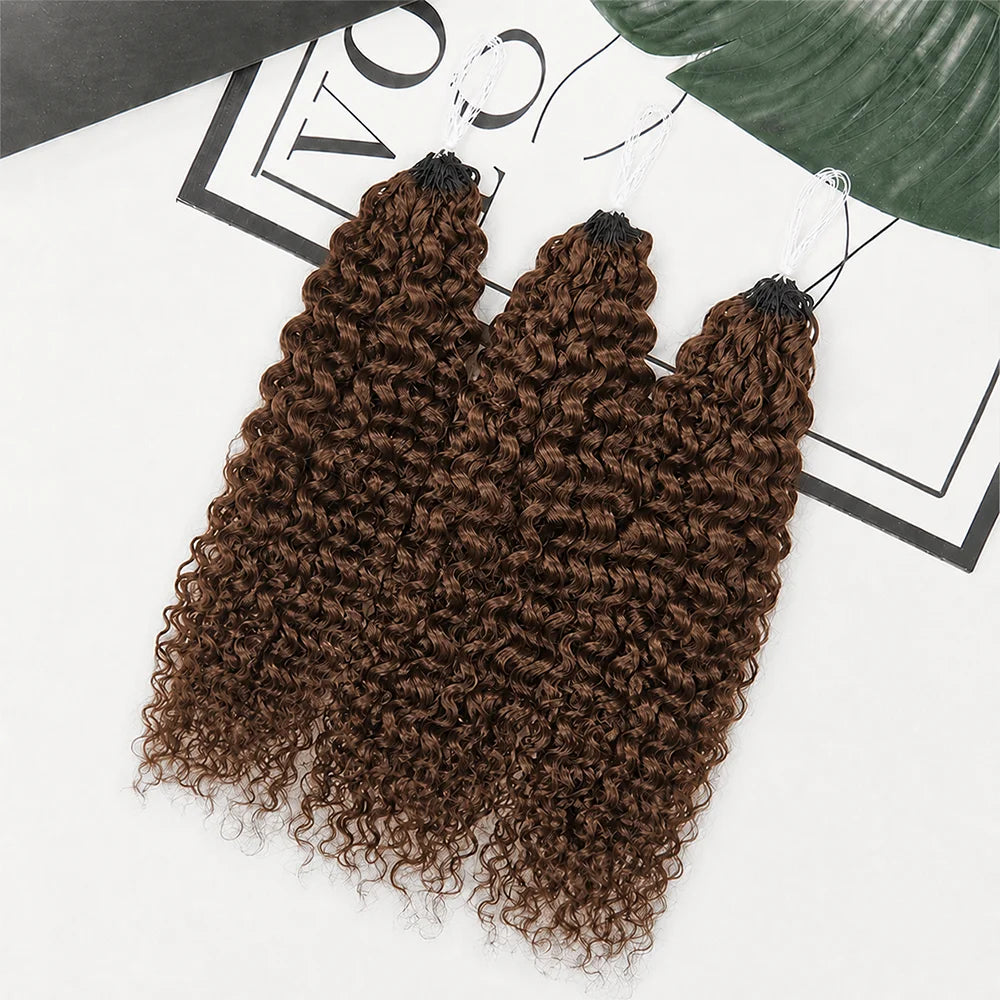 12A Premium #4 Brown Kinky Curly Crochet Human Hair Extensions Miracle Knots Knotless Pre Separated Feather Crochet Hair Soft Natural Curl Texture Easy Install Reusable Human Braiding Hair For Protective Styles For Women