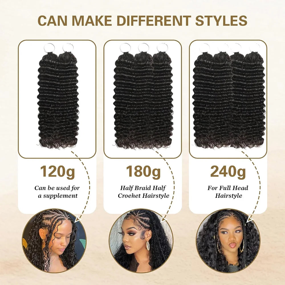 Deep Wave Feather Crochet Braid Natural Black Human Hair Extensions Deep Wave Feather Human Crochet Hair For Women Pre-Separated & Pre-Fluffed Feather Crochet 100% Human Hair Extensions Soft Natural Look Lightweight & Tangle-Free
